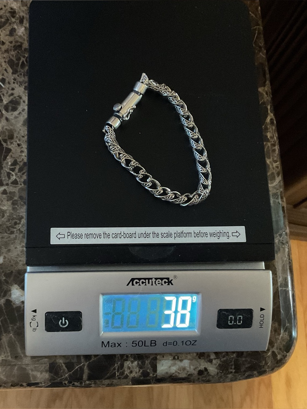 NEW MENS 925 STERLING SILVER TANG GRASS PATTERN CURB LINK BRACELET 8.7” 38 GRAMS - Picture 9 of 15